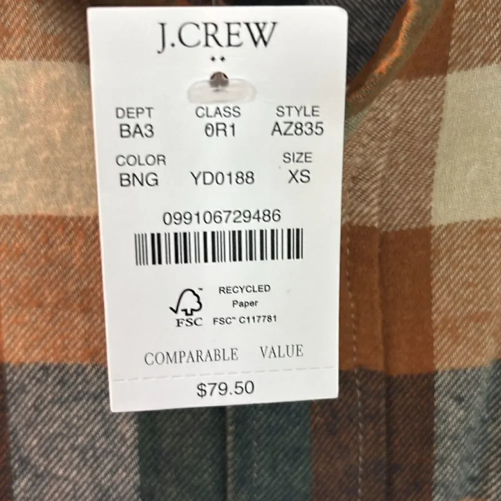 J.Crew Classic Gingham Flannel Shirt NWT